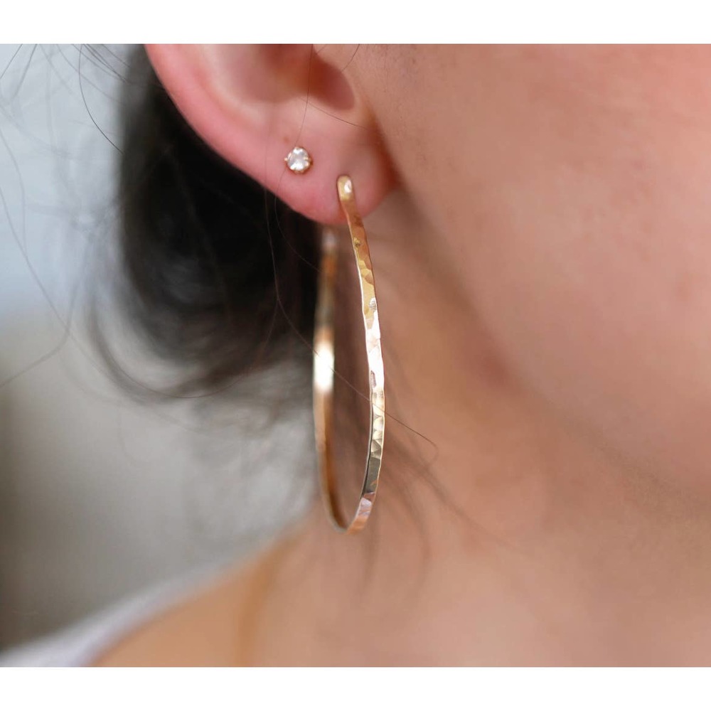 STUNNING Melt'em Hammered 14K Gold Filled 2 inch Oval Open Hoop Post Earrings